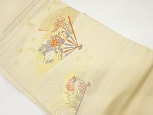 扇に御所車・鴛鴦・牡丹模様織出し名古屋帯